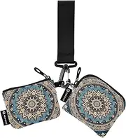 [XYMZR] Mandala Textile Pattern Mini Zip Around Wristlet keychain Wallet for Women Personalized Pattern Detachable Dual Pouch Wristlet Portable Wallet Phone Coin Purse, Multi-colored, One Size