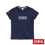 【EDWIN】女裝 丹寧感印花短袖T恤(丈青色)