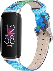 Leather Bands intended for Fitbit inspire 3 Smartwatch, Soft Flowers Patterned Leather Replacement Straps for Fitbit inspire 3 Fitness Tracker Women Men (Pattern 5)