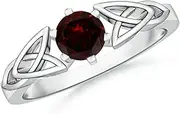 [Angara] Natural Solitaire Round Garnet Celtic Knot Ring in 14ct Solid Gold for Women | January Birthstone Jewellery for Her