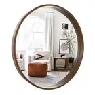 Round Mirror with Wood Frame 24 inch Circle Wall Mirror for 24" Wood Walnut