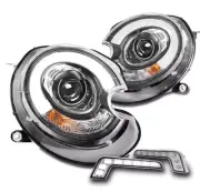 For 07-15 Mini Cooper Xenon LED Tube Projector Black Headlight Lamp w/Bumper DRL (for: Mini)