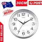 Silent Round Wall Mountable 30cm Quartz Analogue Clock Silver Home Office Decor