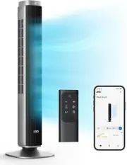 Dreo Tower Fan for Bedroom, Smart Bladeless with 12 Speeds 4 42", Silver