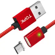 F-Line 2.4A Micro USB LED Magnetic Braided Fast Charging Data Cable 1M For Smart Phone Tablet RED COLOR