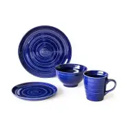 Over + Back Dinnerware Set 16-Pcs Ceramic Dishwasher Safe Blue (Service for 4)