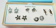 Bay Studio Stud Back Earrings 5 Pair Sensitive Ears Turtles Palms Shells Seahors