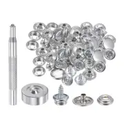 50 Sets Screw Snap Fasteners Kit 10mm Metal Snaps with Tool Silver Tone