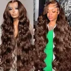 26 Inch Chocolate Brown Body Wave Lace Frontal Wigs Human Hair 13x4 HD Lace F...