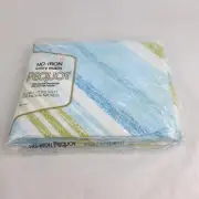 Pequot Double Fitted Sheet 54x76 Full Inches Color Blue/Green/White New Vintage