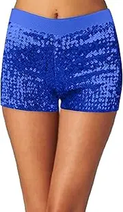 [Generic] Womens Robe Short Elastic Waist Sparkly Straight Leg Shorts Glitter Shorts Hot Pants Sequin Sexy Shorts for Women - Trendy Solid Glitter Party Shorts Holiday Flowy Party Shorts Outfits