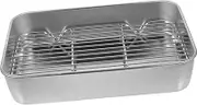 NOLITOY 1 Set Barbecue Plate with Wire Rack Portable Grilling Tray for Camping and Outdoor Cooking for Baking Roasting Chicken Meat Fish and Vegetables
