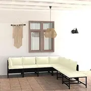 Generic 7 Piece Garden Lounge Set with Cushions Poly Rattan Black,3059791