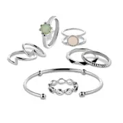 2 Sets Gold Silver Plated Crystal Rings Women Bracelets Jewelry Set SILVER COLOUR