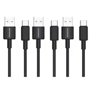 3PK RockRose Arrow AM 2.4A 1m USB-A to USB-C Phone Charging/PC Data Sync Cable