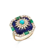 Bloomingdale's Fine Collection Turquoise, Lapis, Emerald, and Diamond Star Statement Ring in 14K Yellow Gold