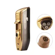 Torch Cigar Lighter With Punch 3 Jet Flame Butane Refillable Windproof Travel