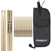 ChromaCast 2B USA Natural Hickory Drumsticks, 12 Pairs with Drumstick Bag