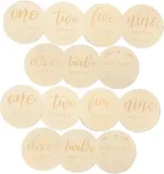GLSTOY 14pcs Months Signs Name Sign Milestone Disc Wooden Monthly Name Sign for Monthly Milestone Wood Discs Milestone Cards Monthly Milestone Monthly Cards