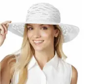 New NINE WEST Chic Toyo Straw Guipure Embroidery Floppy Sun Hat UPF 50+ Womens