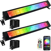 2 Pack 50W RGB LED Light Bar, IP66 Waterproof RGB LED Flood Light Outdoor, DIY 16 Million Colors, Warm White 3000K, Color Changing Wall Washer Lights for Wedding Birthday Party Stage Lighting