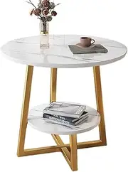 [TOMVAES] 2-Layer Round Coffee Table, Living Room Side Tables, Sturdy and Easy Assembly for Living Chamber, Bedroom, or Office 40 x 55 CM, (White)