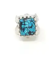 Tim Herrera Cochiti Pueblo Sterling Silver Ring Webbed Cloud Mountain Turquoise