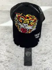 Ed Hardy Embroidered Tiger Trucker Hat/Cap Vintage Y2K Black