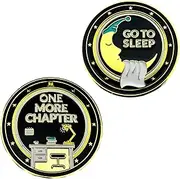 One More Chapter vs. Go to Sleep Flip Coin, Reader’s Decision Coin, Book Lover Challenge Coin, Gold & Black Enamel, Literary Gift for Readers, Birthday