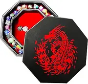Fantasydice- RED-Fire Dragon-Dice Tray - 8" Octagon with Lid and Dice Staging Area - for Dice, Board Games, Tabletop RPGs Like D&D (DND) 3.5 and 5e, Call of Cthulhu, Pathfinder, Shadowrun and Others