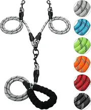 Double Dog Leash Reflective Detachable Coupler and Tangle Free, Support Multiple Rope Leash Control with Padded Handle for Large and Medium Dogs Walking (Silver)