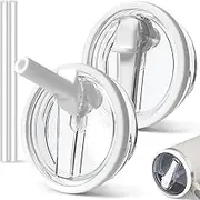 2 PCS 30 oz Spill Proof Tumbler Flip Straw Lid for Stanley Cup, Leak Proof Replacement Fit for Quencher, Reusable Cover Accessories (White)