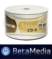 400 x RITEK Blank CD -R 52X media - Full Hub White GLOSSY Printable CDR
