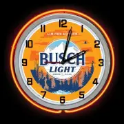 BUSCH Light Beer Sign Hunting 19" Orange Double Neon Clock Garage Man Cave