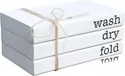 LIVDUCOT Mini Laundry Room Decor, Farmhouse Laundry Wooden Book stack, Cute Laundry Rules Tray Decor, Wash Dry Fold Sign