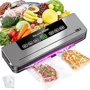 [Yakiter] Vacuum Sealer Machine, 6-in-1 Automatic Sealing Food Saver Machine with 30Pcs Sealing Bags, Dry & Moist Sealing Modes, Built-in Cutter,for Food Fresh and Storage (Grey)