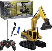 Remote Control Excavator - Rechargeable Battery Excavator Digger | 360 Degrees Rotation Construction Vehicle | Excavator Model Toy for Hand Eye Coordination, Fine Motor Skills