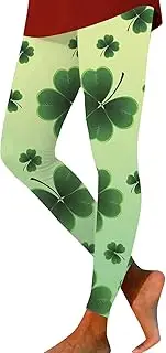 [Generic] Yoga Pants for Women Shamrock Stretchy Tights Lucky Leaf Print Trousers Tummy Control for Parties and Festival