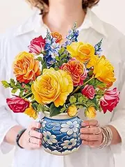 Paper Pop Up Cards, Paper Flower Bouquet 3D Popup Greeting Cards with Note Card & Envelope, Birthday Card, Anniversary（12" Sorbet Roses）