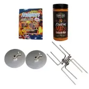 Flaming Coals Mini Spit Roaster Starter Pack $79|Prongs, Gyros Discs, Seasoning