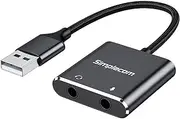 Simplecom CA152 USB to 3.5mm Audio and Microphone Sound Card Adapter for TRS or TRRS Headset with Mic