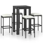 Poly Rattan Bar Set 4-Person Outdoor Table And Stools With Cushions Furniture