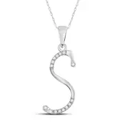 14k White Gold Round Diamond S Initial Letter Pendant 1/10 Cttw