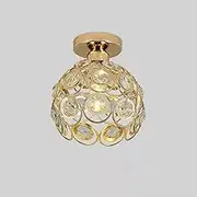TONFON Modern Crystal Ceiling Light Semi Flush Mount Ceiling Lamp Mini GlobeMetal Cage E27 Ceiling Light Fixture for Hallway Balcony Entryway Foyer Stairwell Aisle Loft Restaurant Pendant Lamp(Gold)