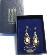 Elizabeth Farrell Fold Tone Filigree Opal Dangle Drop Earrings IW105