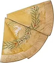 ONGLYP X.Sem Pine Branches Embroidered Velvet Christmas Tree Skirt with Pleat Velvet Border 50'' Gold (Gold, 50 inch)