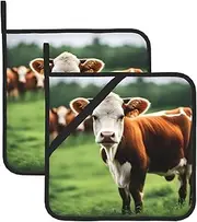 Cute Little Cow Potholders BBQ Pot Holders for Heat Resistant Potholder, Hot Pads,Cooking Baking(2-Pack)