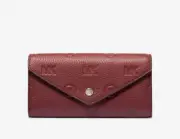NWT Michael Kors Jet Set Travel MK Embossed Leather Envelope Cherry Wallet