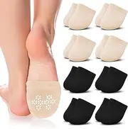 [Jinny's Shoppe] 8 Pairs of Toe Topper Liner No Show Invisible Non-Skid Half Seamless Mule Socks for Women (Beige/Black), Multicolor, One Size