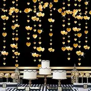 Party Decor 13Ft Metallic Paper Black Gold Diamond Heart Love Garlands Hanging Banner for Engagement Bachelorette Birthday Party Decorations (Color : Gold Heart)